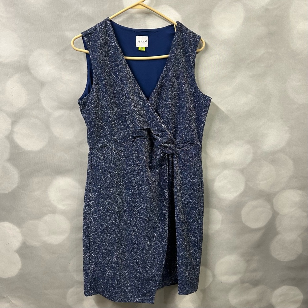 Serra blue sparkly faux wrap fully lined dress size medium
